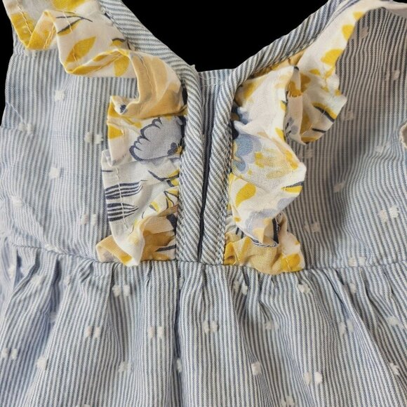 Tahari Baby Ruffled Sundress Blue White Stripe White Cotton Petticoat 3-6Mo - Picture 3 of 10
